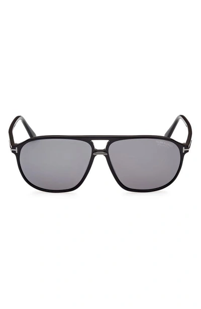 Tom Ford Bruce 61mm Polarized Navigator Sunglasses In Black/gray Polarized Solid