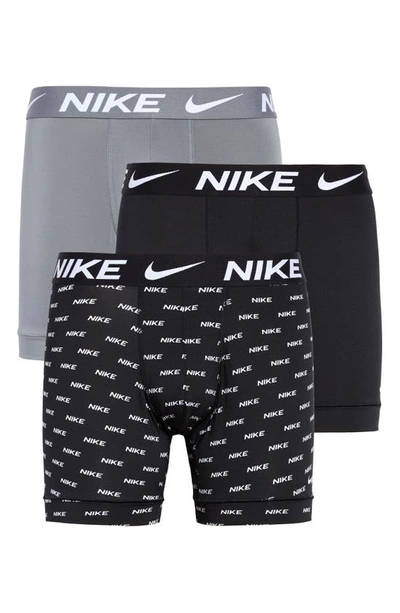 Nike Dri-fit Essential Micro 3 Pack Boxer Briefs In Grey/black-multi