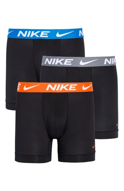Nike 3-pack Dri-fit Essential Micro Boxer Briefs In Black/ Blue/ Grey/ Orange