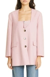 Ganni Draped Oversized Blazer In Pink Tulle