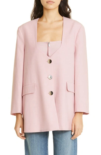 Ganni Draped Oversized Blazer In Pink Tulle