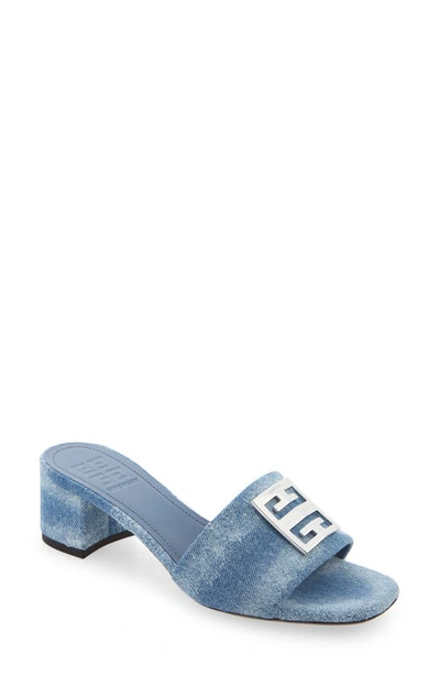 Givenchy 4g Denim Medallion Slide Sandals In Medium Blue