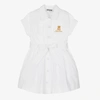 MOSCHINO KID-TEEN GIRLS WHITE COTTON TEDDY LOGO SHIRT DRESS