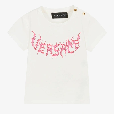 Versace Babies' Girls White Cotton Logo T-shirt