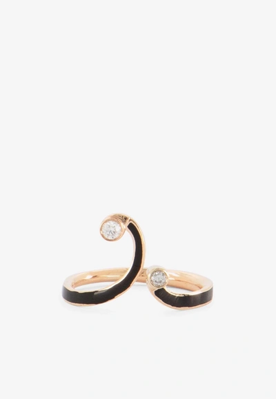 Djihan 18-karat Rose Gold Curved Ring With Diamonds In Black