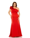Mac Duggal One Shoulder Ruffle Detailed Gown In Red