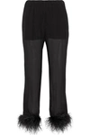 Prada Sheer Effect Trousers With Ostrich Feather Cuffed Ankles