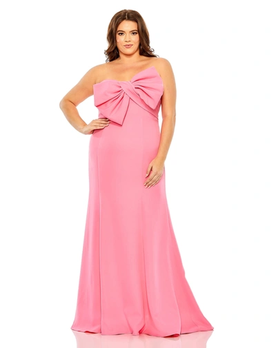Mac Duggal Bow Front Crepe Gown In Candy Pink