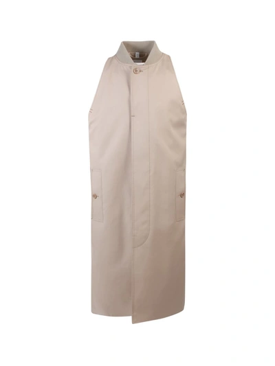 Burberry Neutral Sleeveless Cotton Gabardine Car Coat In Beige