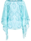 Etro Printed Asymmetric Poncho In Clear Blue