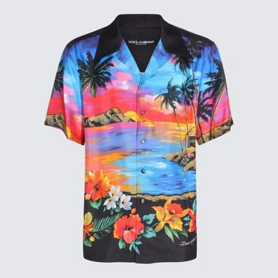Dolce & Gabbana Kids' Silk Twill Shirt With Hawaiian Print In Blue