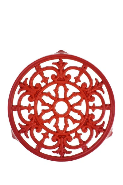 FRENCH HOME FRENCH HOME RED ENAMELED CAST IRON FLEUR DE LYS TRIVIT