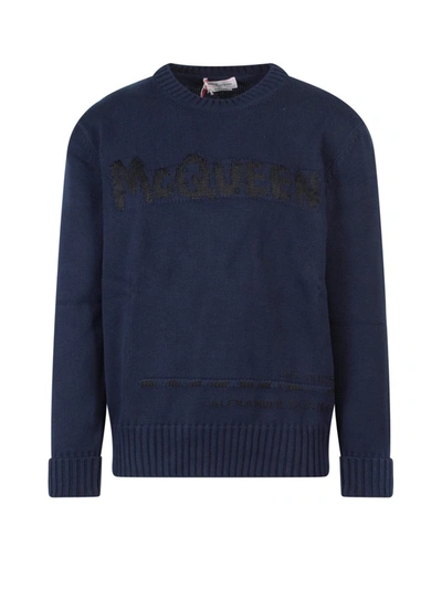 Alexander Mcqueen Logo-intarsia Crew Neck Jumper In Navy