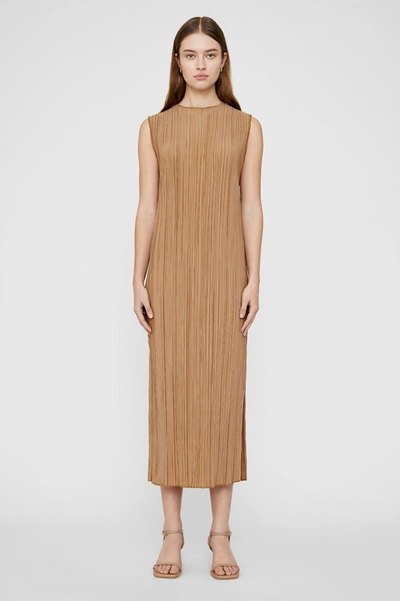 Anine Bing Pleated Midi Dress In Brown