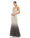 Mac Duggal Sleeveless Plunge Neck Ombre Sequin Gown In Charcoal