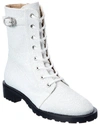 Stuart Weitzman Crystal Buckle Lace-up Bootie In White