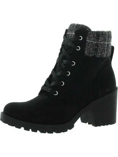 Sun + Stone Romina Womens Suede Block Heel Combat & Lace-up Boots In Black