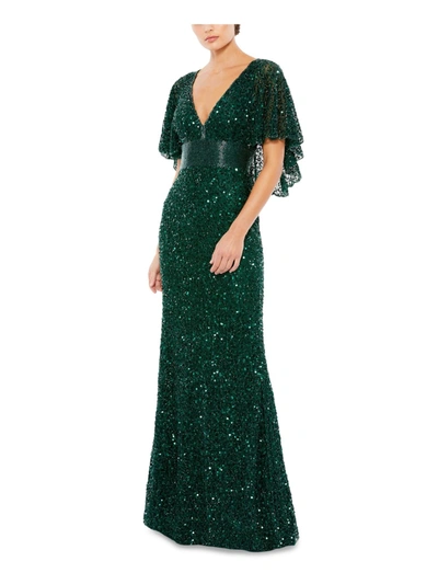 Mac Duggal Womens Beaded Capelet Evening Dress In Green