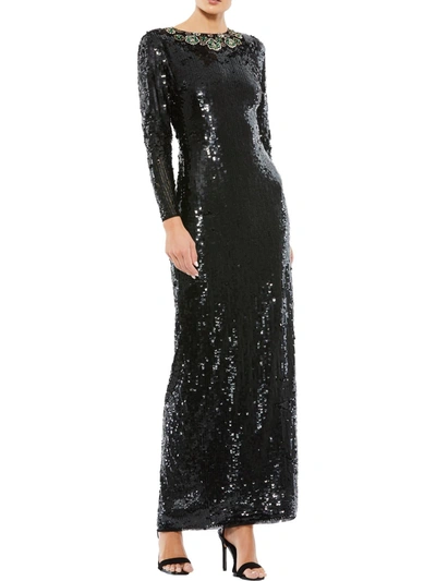 Mac Duggal Womens Sequined Maxi Evening Dress In Black