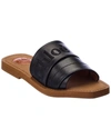 Chloé Leather Flat Mules With Square Toe And Embroidered Logo In Black