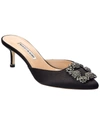 Manolo Blahnik Hangisimu 70 Black Satin Mules In Black