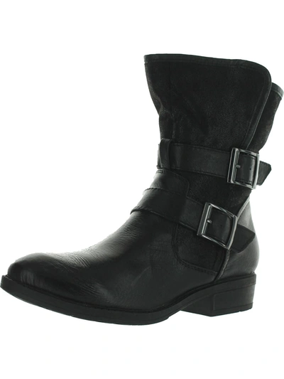 Naturalizer Yoshi Womens Faux Leather Round Toe Motorcycle Boots In Black