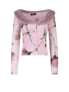 Blumarine Faux-fur Collar Knit Cardigan In Pink
