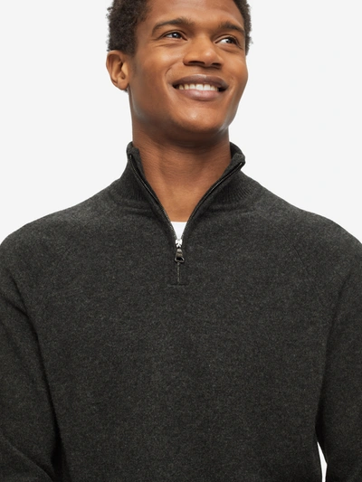 Derek Rose Men's Half-zip Sweater Finley Cashmere Charcoal In Charcoal Heather