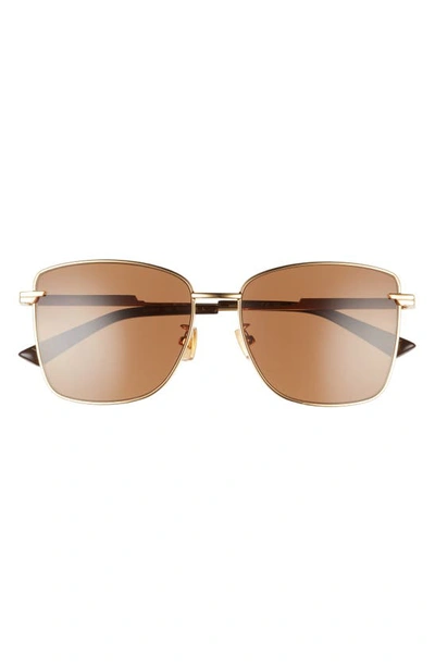 Bottega Veneta Engraved Logo Square Metal Sunglasses In Gold/brown Solid