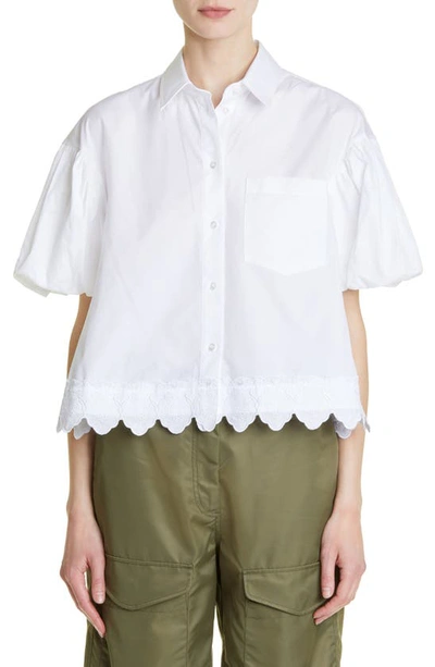 Simone Rocha Embroidered Cropped Shirt 6 White Cotton