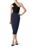St John Bi-color Milano Knit One-shoulder Midi Dress In Navy/ Black
