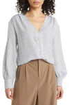 Nordstrom Print V-neck Blouse In White- Tan Black Geo Stripe