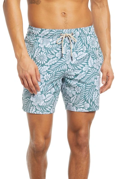 Fair Harbor Bayberry 7'' Swim Trunks Green Hawaiian Floral