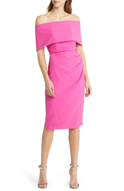 Vince Camuto Off-the-shoulder Sheath Dress In Hot Pink