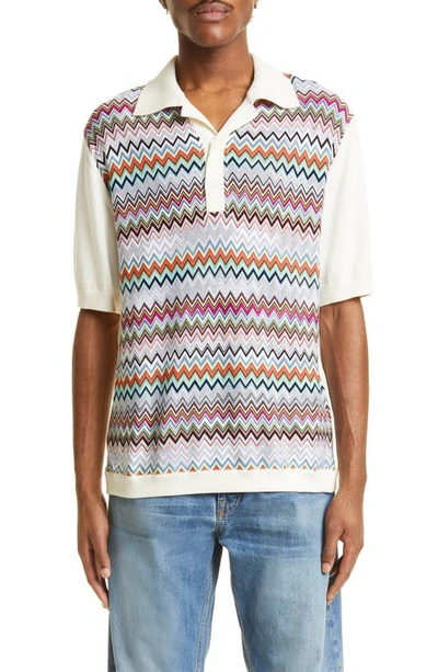 Missoni Zigzag Short Sleeve Sweater Polo In White