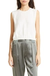 Atm Anthony Thomas Melillo Silk Sleeveless Tie-waist Crop Top In Chalk