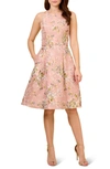 ADRIANNA PAPELL METALLIC FLORAL JACQUARD FIT & FLARE DRESS