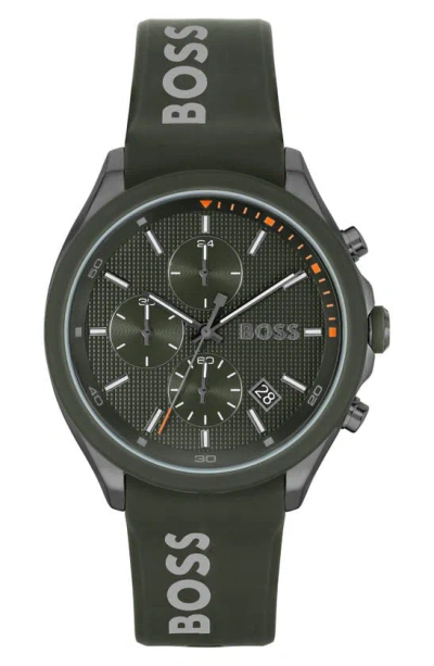 Hugo Boss Boss Velocity Chronograph Silicone Strap Watch, 44mm In Green