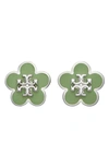 Tory Burch Flower Stud Earrings In Tory Silver / Foliage