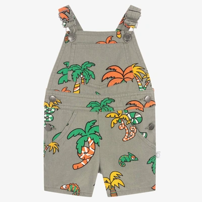 Stella Mccartney Green Dungarees For Baby Boy With Palms And Chameleons