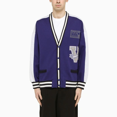 Valentino Cotton Cardigan With  And V Crew Patches In Blue