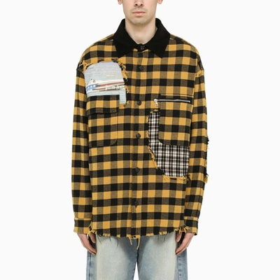 Palm Angels Repaired Check-pattern Relaxed-fit Cotton Shirt In Yellow
