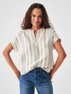 Faherty Dream Cotton Gauze Desmond Top In Cream Tidal Wave Dobby