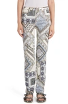 Etro Esme Patchwork Print High Waist Straight Leg Jeans In Blue