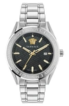 Versace Men's V-code Greca Stainless Steel Bracelet Watch, 42mm In Silver
