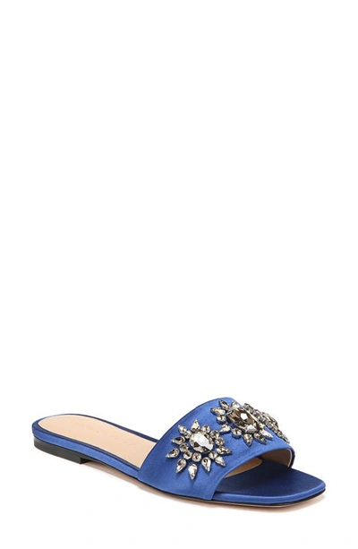 Veronica Beard Maggie Jeweled Flat Slide Sandals In Blue
