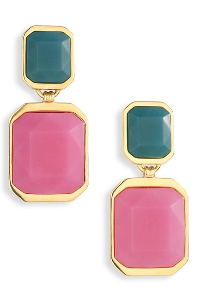 Saint Laurent Women's Octagon Earrings In Metal And Resin In Ice Effect Blue