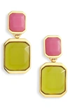 Saint Laurent Octagon Earrings In Dore/ Rose Fushia/ Oli
