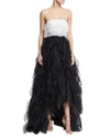 OSCAR DE LA RENTA TWO-TONE STRAPLESS ORGANZA BALL GOWN, WHITE/BLACK