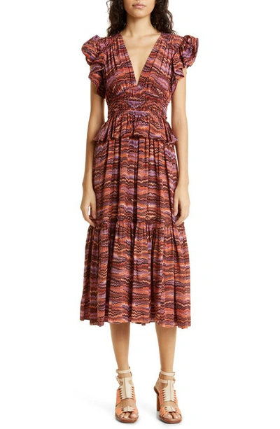 Ulla Johnson Bendetta Tiered-ruffle Sleeveless Midi Dress In Orange